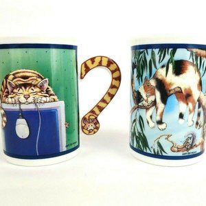 Comical Cats Porcelain Collector Mugs "The Mouser" and "Time Out" - New